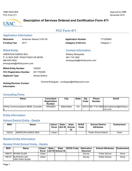 Description of Services Ordered and Certification Form 471 FCC Form