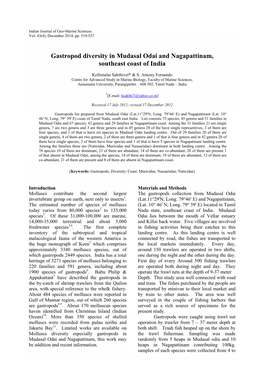 Gastropod Diversity in Mudasal Odai and Nagapattinam, Southeast Coast of India