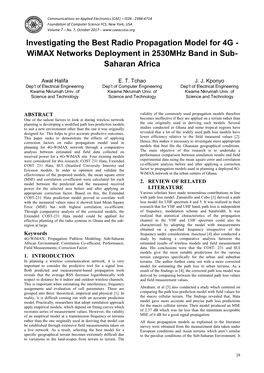 Investigating the Best Radio Propagation Model for 4G - Wimax Networks Deployment in 2530Mhz Band in Sub- Saharan Africa