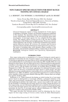 Non-Target Species Selection for Host Range Testing of Cotesia Urabae