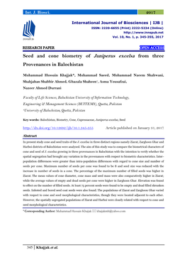 Seed and Cone Biometry of Juniperus Excelsa from Three Provenances in Balochistan