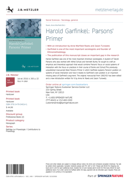 Harold Garfinkel: Parsons' Primer