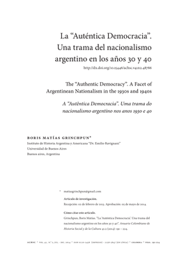 Una Trama Del Nacionalismo Argentino En Los Años 30 Y 40