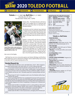 2020 TOLEDO FOOTBALL Utrockets.Com @Toledofb @Toledorockets /Utrockets @Utrockets