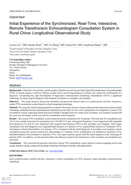 Initial Experience of the Synchronized, Real-Time, Interactive, Remote Transthoracic Echocardiogram Consultation System in Rural China