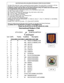 Catalogue Numbers Used Here Differ from the World Catalogue Listing, the Numbers Here Have Been Taken from the Appropriate Variety List and Not the World Catalogue