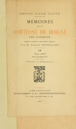 Récits D'une Tante. Mémoires De La Comtesse De Boigne Née D'osmond