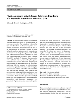 Plant Community Establishment Following Drawdown of a Reservoir in Southern Arkansas, USA