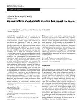 Seasonal Patterns of Carbohydrate Storage in Four Tropical Tree Species