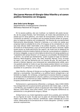 Dis/Pares Marosa Di Giorgio-Idea Vilariño Y El Canon Poético Femenino En Uruguay