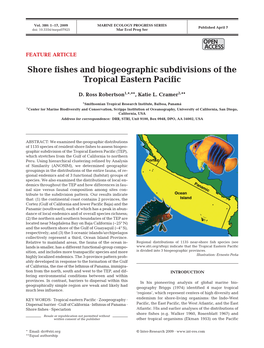 Shore Fishes and Biogeographic Subdivisions of the Tropical Eastern Pacific