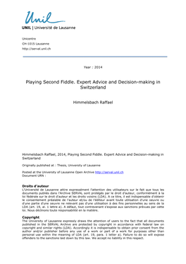Playing Second Fiddle. Expert Advice and Decision-Making in Switzerland