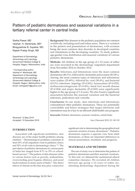 Pattern of Pediatric Dermatoses and Seasonal Variations in a Tertiary Referral Center in Central India