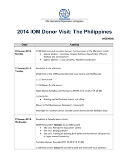 2014 IOM Donor Visit Agenda and List of Participants