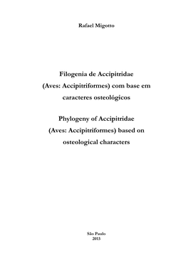 Aves: Accipitriformes) Com Base Em Caracteres Osteológicos