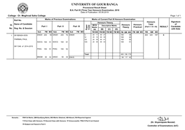 UNIVERSITY of GOUR BANGA Provisional Result Sheet B.A