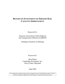 Return on Investment on Freight Rail Capacity Improvement