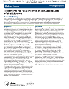 Treatments for Fecal Incontinence: Current State of the Evidence