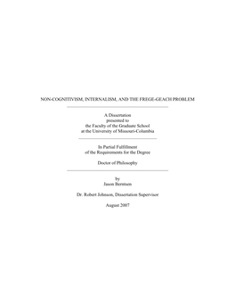 Non-Cognitivism, Internalism, and the Frege-Geach Problem ______