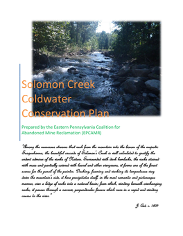 Solomon Creek Coldwater Conservation Plan Is to Be Used As a Tool That Will Help to Educate and Build Community Consensus for the Conservation of the Coldwater Stream