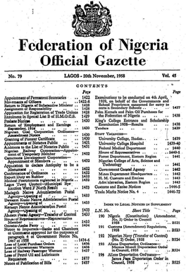 Foderationa Nigeria - Official Gazette "No