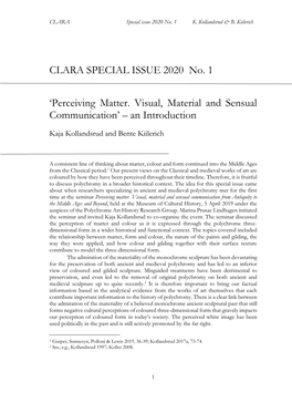 CLARA SPECIAL ISSUE 2020 No. 1 'Perceiving Matter. Visual, Material