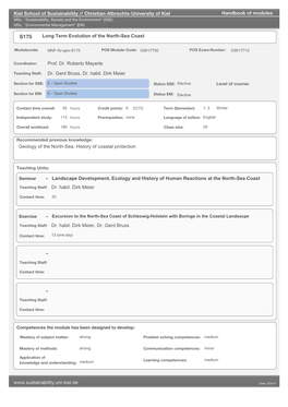 Kiel School of Sustainability // Christian-Albrechts-University of Kiel Handbook of Modules Long Term Evolution of the North-Sea
