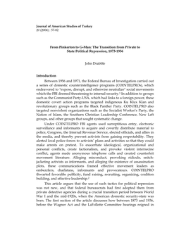 From Pinkerton to G-Man: the Transition from Private to State Political Repression, 1873-1956