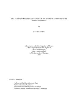 Oral Tradition and Scribal Conventions in the Documents Attributed to the Prophet Muḥammad