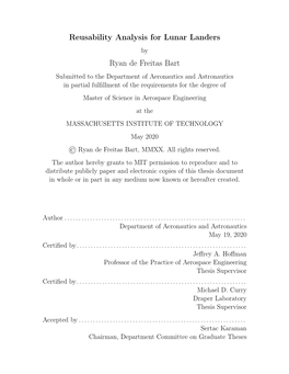 Reusability Analysis for Lunar Landers Ryan De Freitas Bart