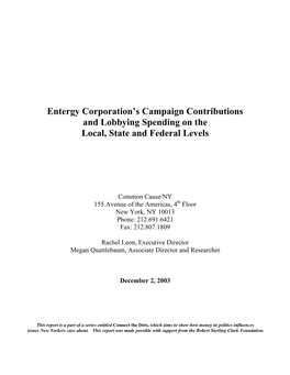 Entergy Corporation's Campaign Contributions and Lobbying Spending on the Local, State and Federal Levels