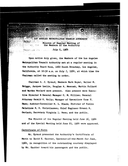 Minutes Or the Regular ~~Eting Held June 16, 1964 and of the Special Meeting Held June 21, 1964 Were Approved