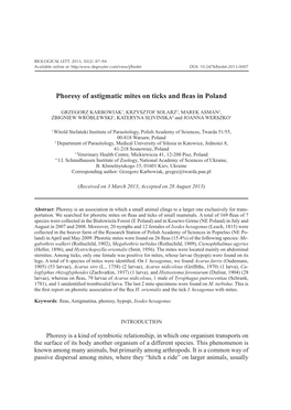 Phoresy of Astigmatic Mites on Ticks and Fleas in Poland