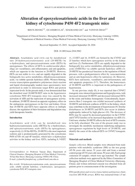 Alteration of Epoxyeicosatrienoic Acids in the Liver and Kidney of Cytochrome P450 4F2 Transgenic Mice