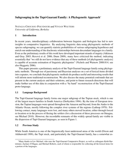 Subgrouping in the Tupı-Guaranı Family: a Phylogenetic Approach∗