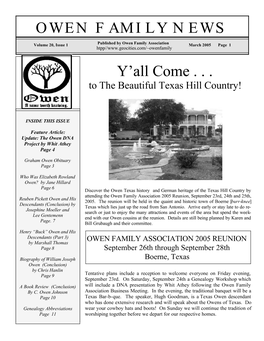 OWEN FAMILY NEWS Y'all Come