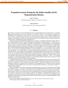 Propulsion System Testing for the Iodine Satellite (Isat) Demonstration Mission