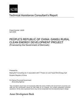 GANSU RURAL CLEAN ENERGY DEVELOPMENT PROJECT (Financed by the Government of Denmark)