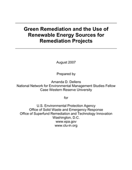 Green Remediation and the Use of Renewable Energy Sources for Remediation Projects