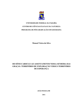 Manoel Vieira Da Silva DO SÍTIO CABOCLO AO ASSENTAMENTO