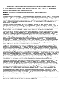 Antidepressant Treatment of Depression in Schizophrenia: a Systematic Review and Meta-Analysis