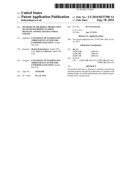 (12) Patent Application Publication (10) Pub. No.: US 2016/0237398 A1 Kalyuzhnaya Et Al