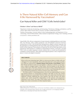 Is There Natural Killer Cell Memory and Can It Be Harnessed by Vaccination?