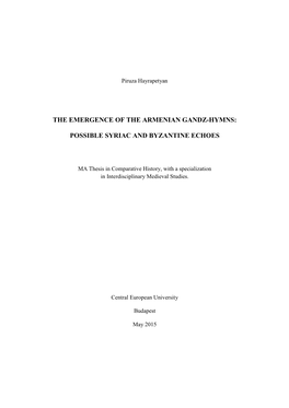 The Emergence of the Armenian Gandz-Hymns: Possible Syriac and Byzantine Echoes