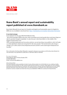 Ikano Bank's Annual Report and Sustainability Report Published At