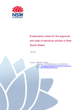 Explanatory Notes for the Approval and Sale of Electrical Articles in New South Wales