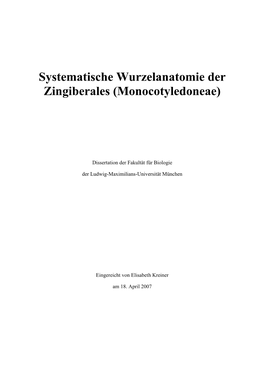 Systematische Wurzelanatomie Der Zingiberales (Monocotyledoneae)
