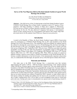 Survey of the Non-Migratory Birds of the Rock Islands Southern Lagoon World Heritage Site in Palau 1 Introduction Materials