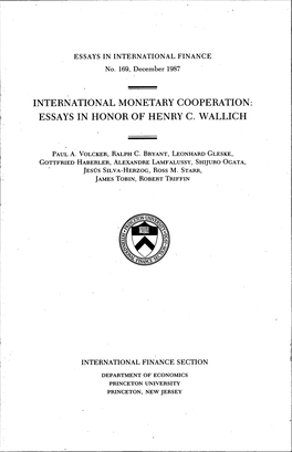 International Monetary Cooperation: Essays in Honor of Henry C