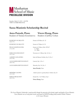 Sassa Maniotis Scholarship Recital